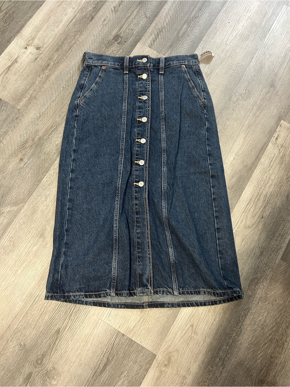 Old Navy Dark Blue Button-Front Denim Midi Skirt